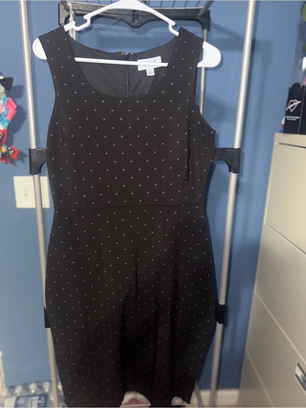 Elle Black Midi Dress with Small Blue Dots